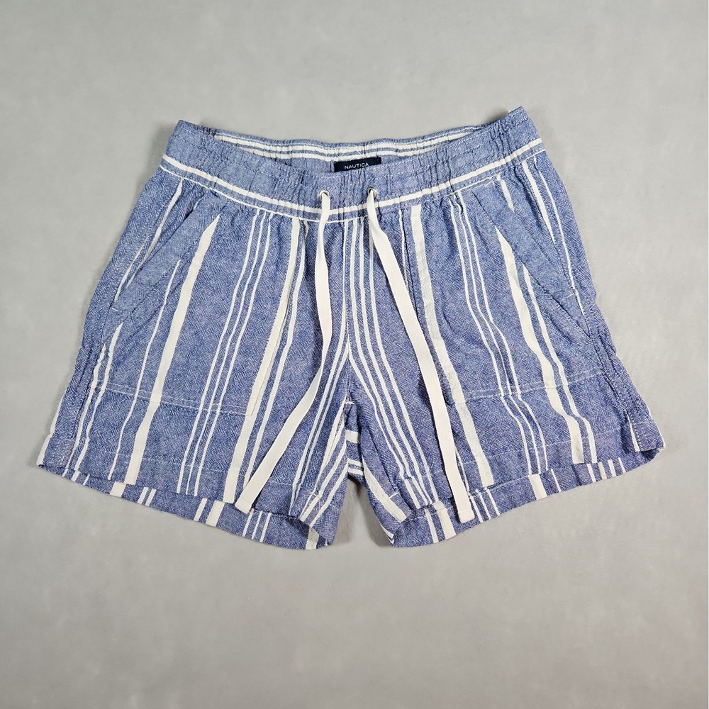 Nautica Womens Blue White Striped Linen Blend Shorts Size XS